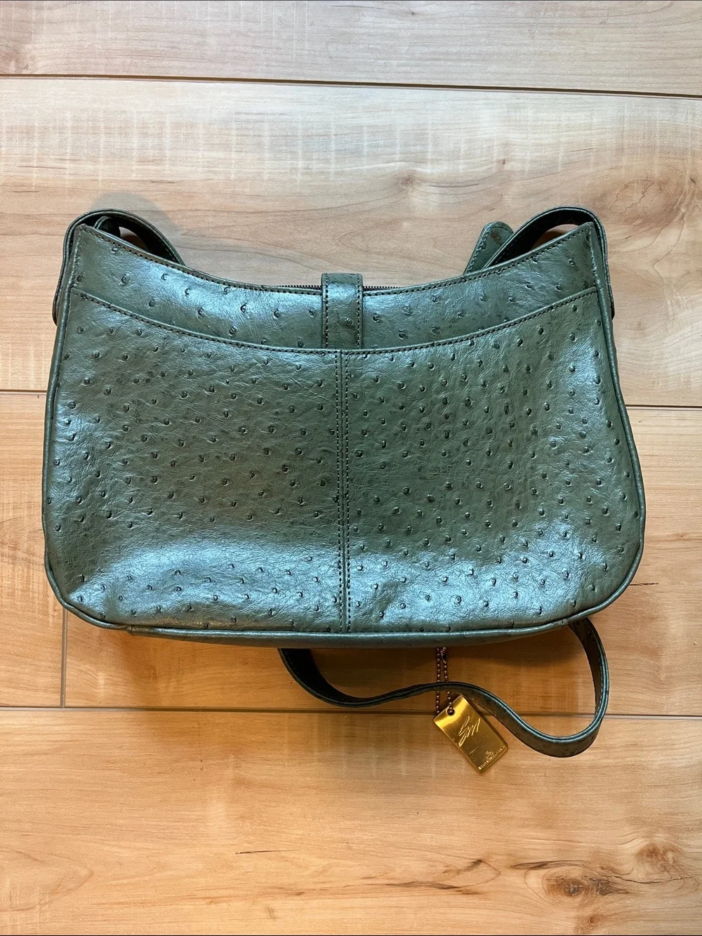Olive Green Ostrich-Textured Crossbody Bag